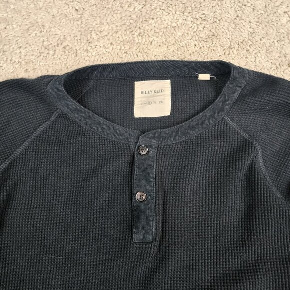 Billy Reid Men's Henley Black Size Medium Button Long Sleeve Peru Thermal USA M - Picture 3 of 6